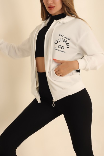 Beyaz Fermuarlı İki İp Bayan Sweat 212963