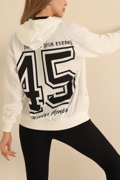 Beyaz Fermuarlı İki İp Bayan Sweat 212963