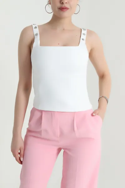 Beyaz Fermuarlı Kadın Crop Bluz 474432