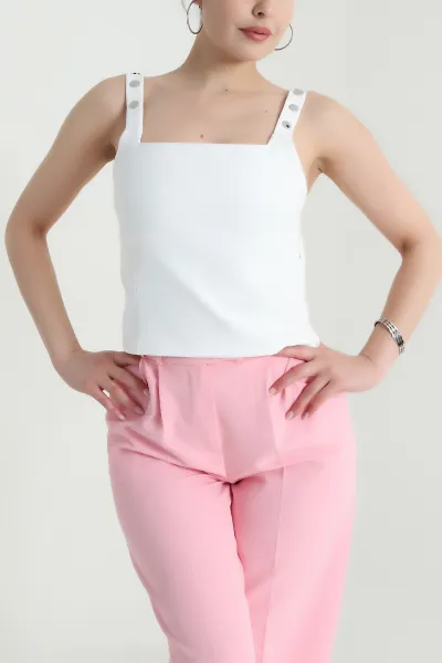 Beyaz Fermuarlı Kadın Crop Bluz 474432