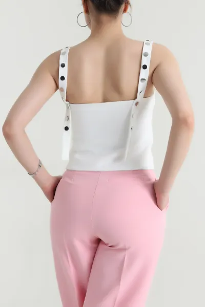 Beyaz Fermuarlı Kadın Crop Bluz 474432