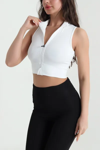 Beyaz Fermuarlı Kolsuz Sandy Bluz 458208
