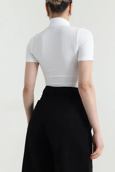 Beyaz Fermuarlı Ottoman Crop 467199