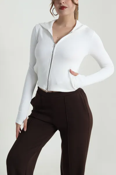 Beyaz Fermuarlı Oysho Kadın Sweat 483623