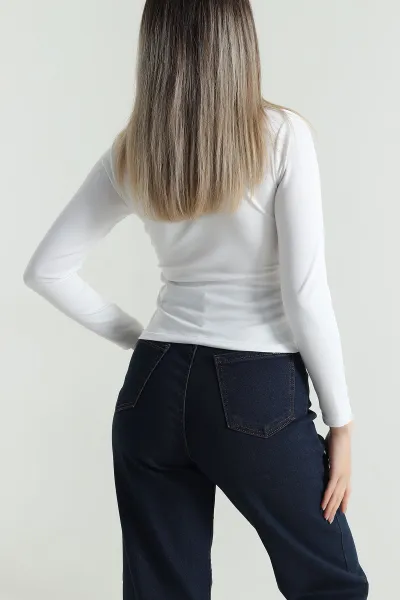 Beyaz Fermuarlı Polo Yaka Oysho Kadın Bluz 488567