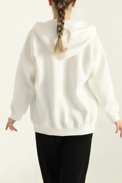 Beyaz Fermuarlı Şardonlu Bayan Sweat 292166