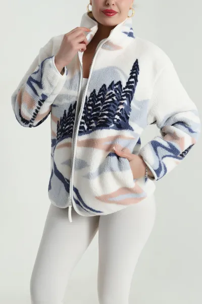 Beyaz Fermuarlı Teddy Kadın Polar 491673