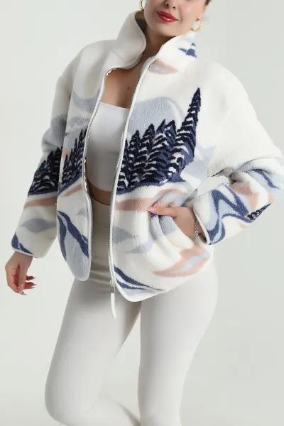 Beyaz Fermuarlı Teddy Kadın Polar 491673