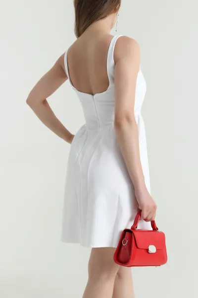 Beyaz Fermuarlı Tencel Kot Kadın Elbise 476423