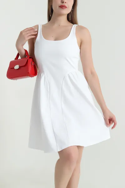Beyaz Fermuarlı Tencel Kot Kadın Elbise 476423