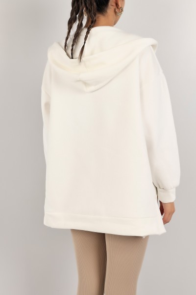 Beyaz Fermuarlı Üç İp Şardonlu Sweat 143393
