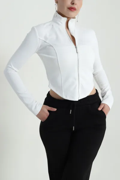 Beyaz Fermuarlı Yeni Sezon Kadın Ceket 483685