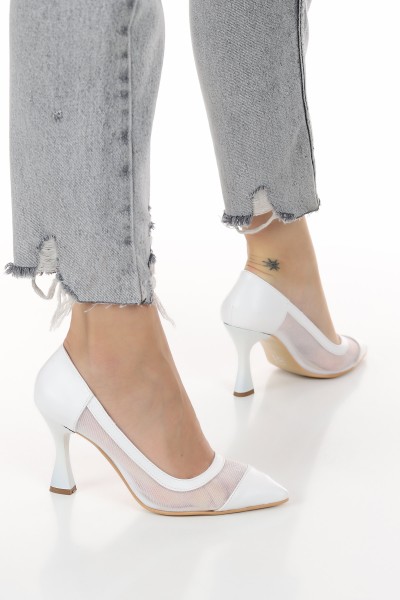 Beyaz File Detay Tasarım Topuklu Ayakkabı 126106