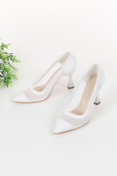 Beyaz File Detay Tasarım Topuklu Ayakkabı 126106