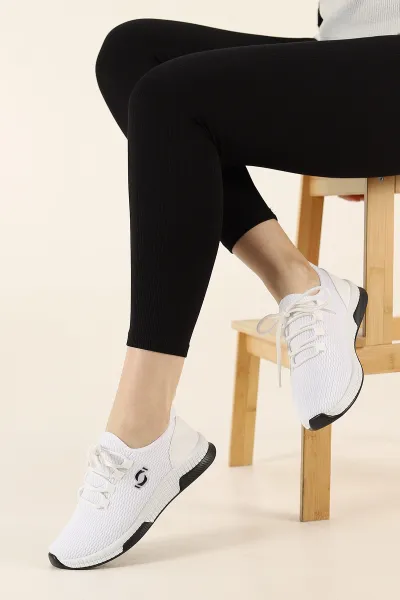 Beyaz Fileli Bağcıklı Kadın Spor Ayakkabı 453142