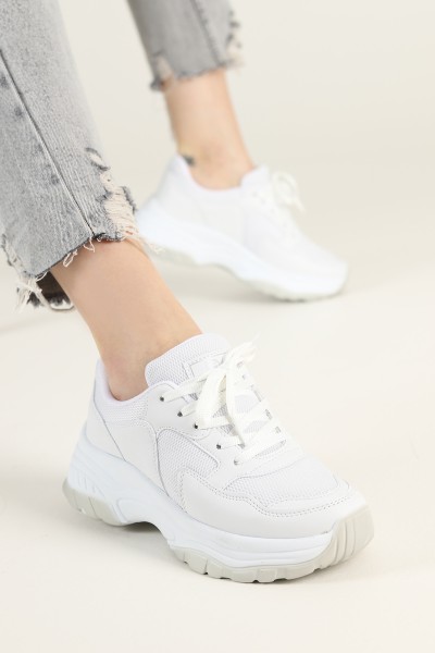 Beyaz Fileli Kalın Taban Spor Ayakkabı 159891 | ModamızBir | Modamizbir.Com