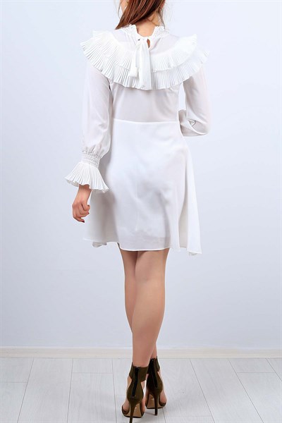 Beyaz Fırfır Detaylı Bayan Astarlı Elbise 11245B
