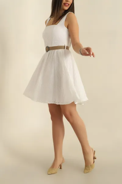 Beyaz Fisto Nakışlı Brode Elbise 268306