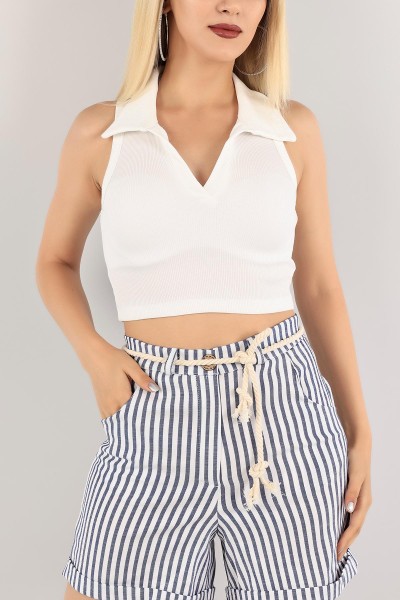 Beyaz Fitilli Crop Bluz 121318