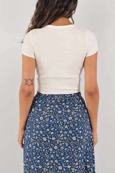 Beyaz Fitilli Crop Bluz 125539