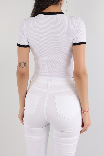 Beyaz Fitilli Crop Tişört 166034