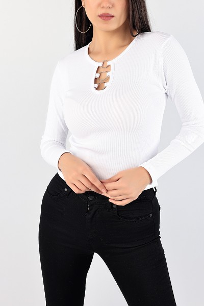 Beyaz Fitilli Likralı Bluz 86869