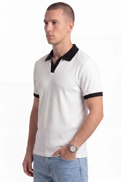 Beyaz Fitilli Polo Yaka Erkek Tişört 458873