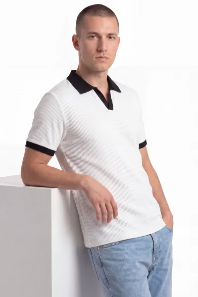 Beyaz Fitilli Polo Yaka Erkek Tişört 458873