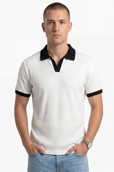 Beyaz Fitilli Polo Yaka Erkek Tişört 458873