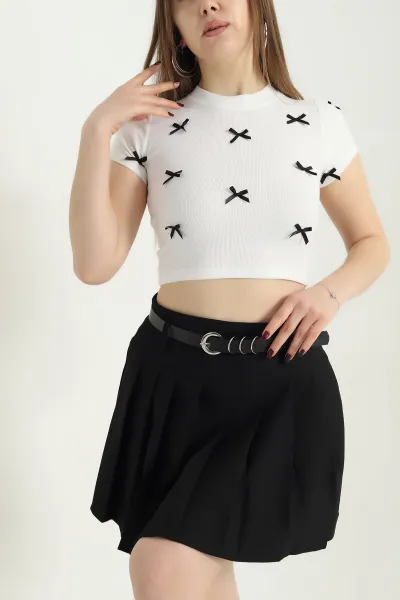 Beyaz Fiyonk Detay Ottoman Bluz 340308