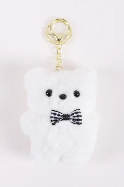 Beyaz Fiyonklu Ayıcık  Nakışlı Peluş Anahtarlık&Çanta Süsü 445946