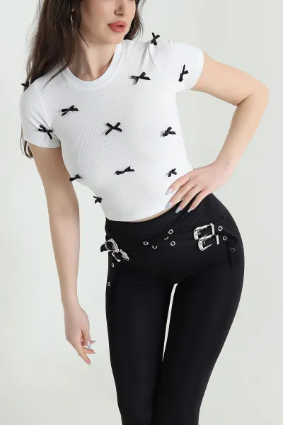 Beyaz Fiyonklu Ottoman Kadın Bluz 448636