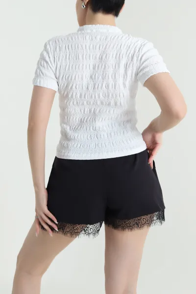 Beyaz Fularlı Gofre Kadın Bluz 448478