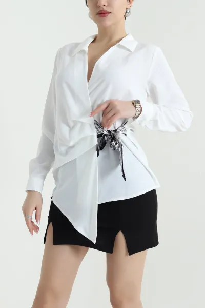Beyaz Fularlı Kadın Jesica Bluz 443567