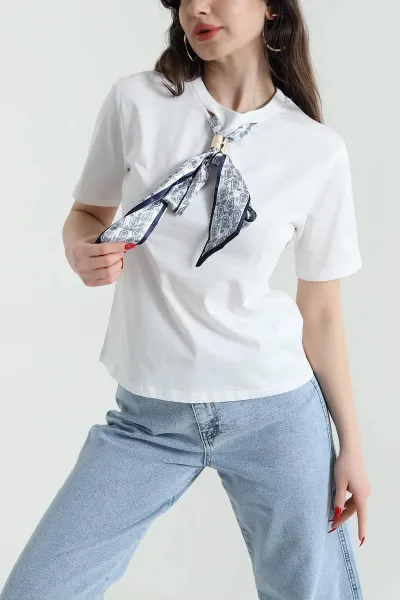 Beyaz Fularlı Kadın Süprem Bluz 443498