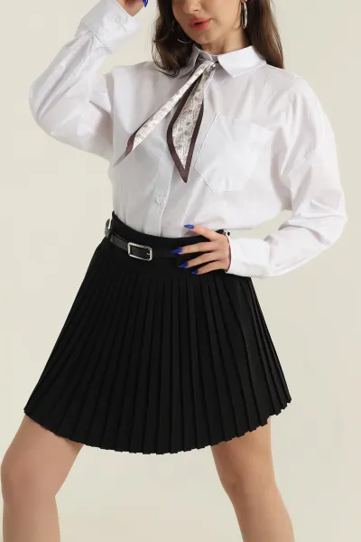 Beyaz Fularlı Poplin Kumaş Kadın Gömlek 425548