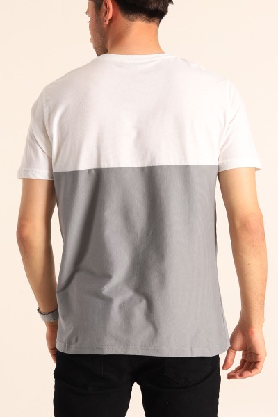 Beyaz Füme Relaxed Fit Things Baskılı Çift Renk Tişört 182265