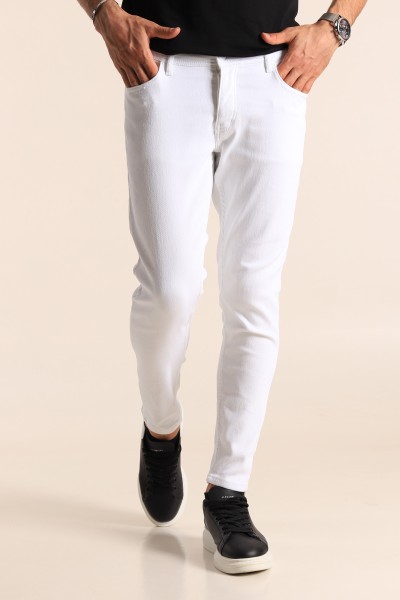 Beyaz Gabardin Skinny Fit Likralı Erkek Kot Pantolon 184332