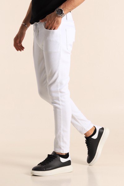 Beyaz Gabardin Skinny Fit Likralı Erkek Kot Pantolon 184332
