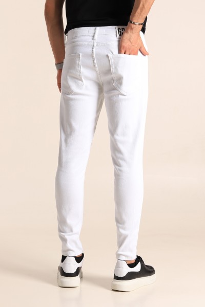 Beyaz Gabardin Skinny Fit Likralı Erkek Kot Pantolon 184332