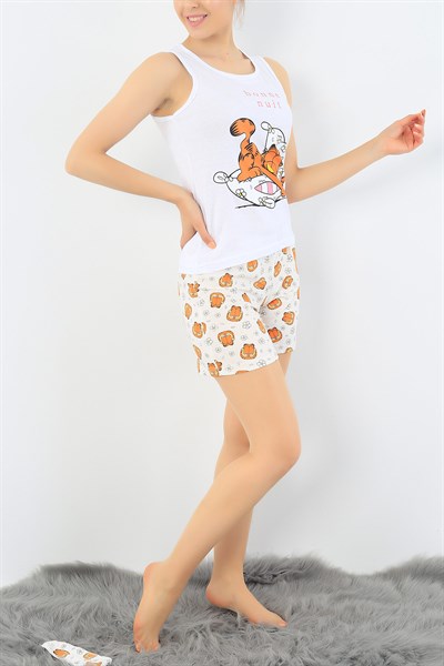 Beyaz Garfield Baskılı Pijama Takımı 32745