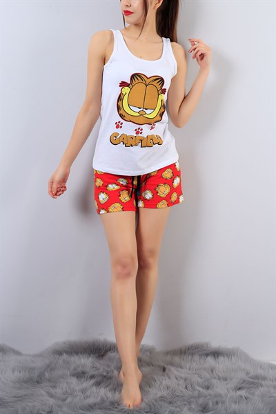 Beyaz Garfield Desenli Pijama Takımı 16021B