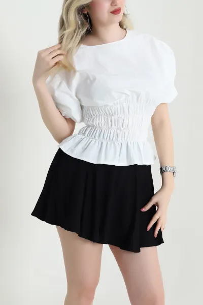 Beyaz Gipeli Balon Kol Poplin Kadın Bluz 455933