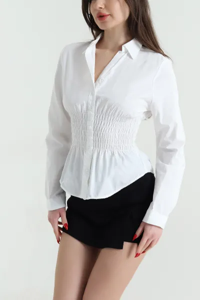 Beyaz Gipeli Poplin Kadın Bluz 441414