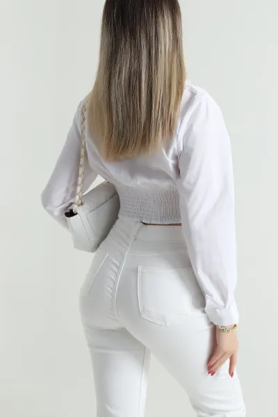 Beyaz Gipeli Poplin Kadın Gömlek 492820