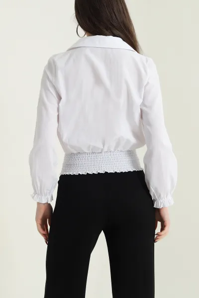 Beyaz Gipeli Poplin Kadın Gömlek Bluz 436996