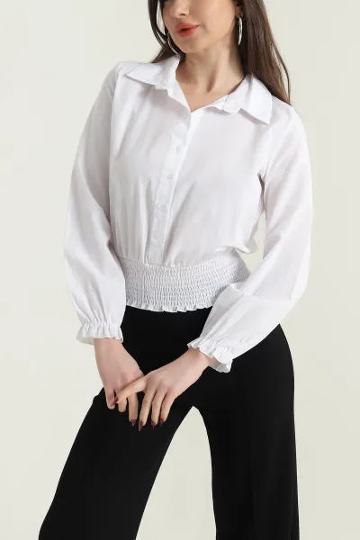 Beyaz Gipeli Poplin Kadın Gömlek Bluz 436996