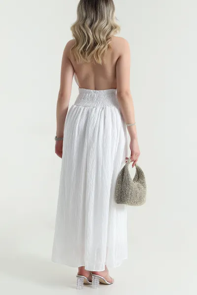 Beyaz Gipeli Tencel Kadın Elbise 478566