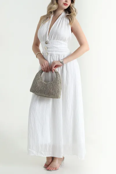 Beyaz Gipeli Tencel Kadın Elbise 478566