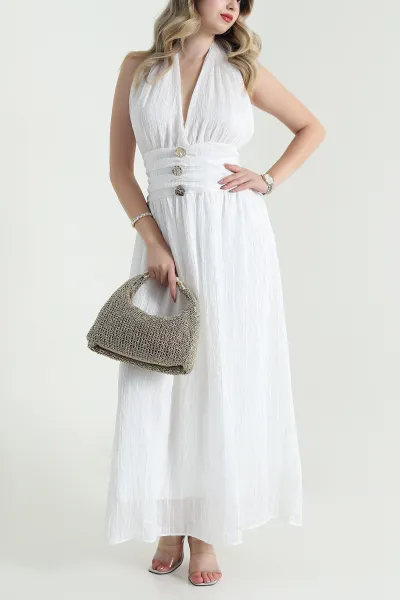 Beyaz Gipeli Tencel Kadın Elbise 478566